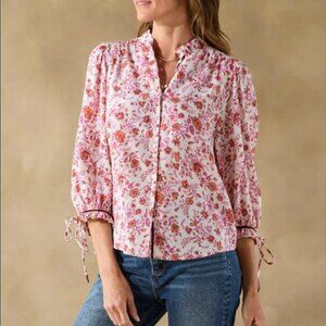 Sundance Women's Marshmallow Nadine Top Ruffle-Neck Western Boho Floral Boxy PM